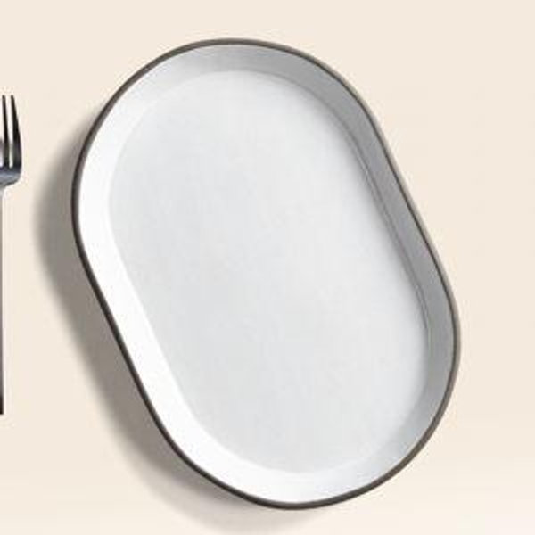 Medium Oval Platter - Dark Brown/White