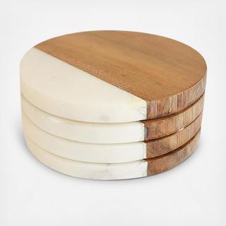 Marble & Wood Round Coaster, Set of 4