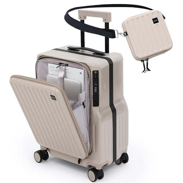 NOBL Duo Carry Carry-On Luggage with Detachable Side Bag, 22.1x14.6x10.5 Airline Approved, Noble Zipperless PC Hard Shell Suitcase & Crossbody, 360° Spinner Wheels, TSA Locks, USB Port - Sand