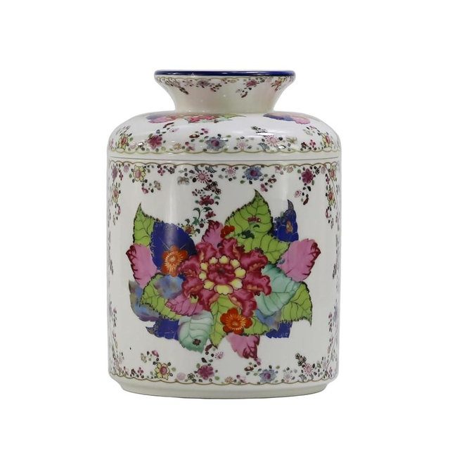 SYNWISH Tobacco Leaf Pattern Floral Round Porcelain Tissue Box Cover 6.7", Facial Tissue Holder Storage for Bathroom Vanity, Countertops, Dressers, Parlors and Offices Home Décor