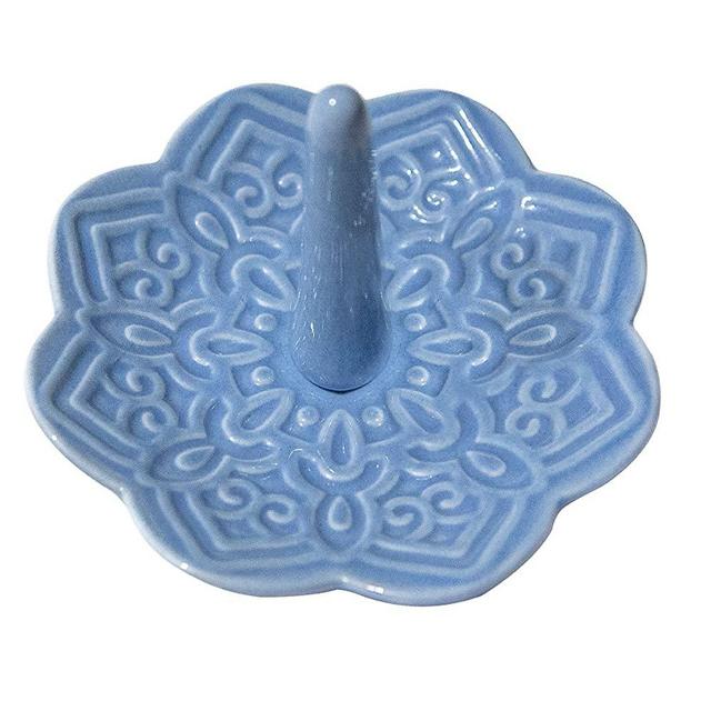RUIMIC Ceramic Blue Mandala Ring Holder Decorative Jewelry Holder/Trinket Tray Engagement Christmas Wedding Birthday Gifts for Women