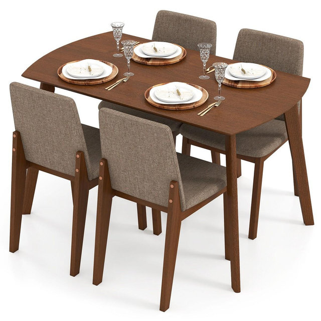 Costway 5-Piece Dining Table Set for 4,Rectangular Kitchen Table withLinen Fabric Chairs
