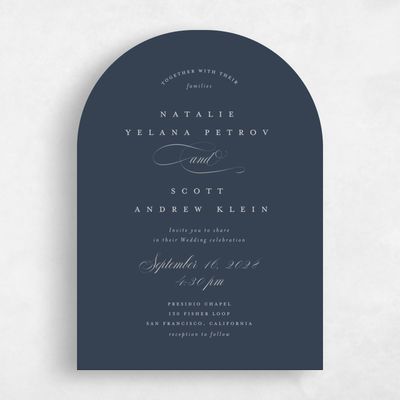 Grayed Navy, Blue Wedding Invitation - Marvis Classic