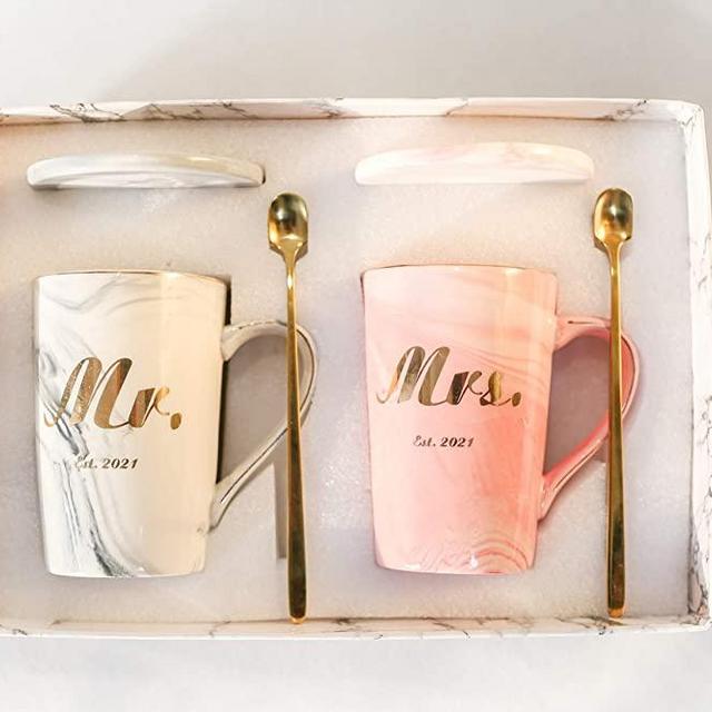 Mr and Mrs Gifts Mr and Mrs Est 2021 Mr and Mrs Mugs 2021 Couples Coffee Mugs Mr Mrs Mugs Engagement Wedding Bridal Shower Gifts for Bride Groom Valentine's Day Gifts Pack of 2 with Gift Box