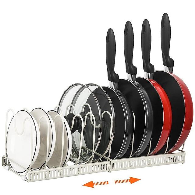 ROOHUA Pot Rack Organizer -Expandable Pot and Pan Organizer for Cabinet,Pot Lid Organizer Holder with 10 Adjustable Compartment for Kitchen Cabinet Cookware Baking Frying Rack(Apricot, 10)