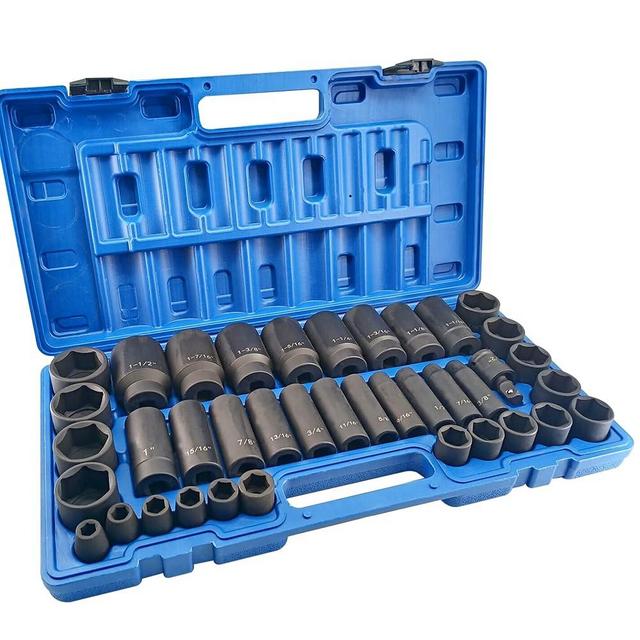 MacWork 39PCS 1/2-Inch Drive Impact Socket Set, CR-V Steel Standard & Deep Socket, SAE, 3/8" to 1-1/2", Universal Joint of 1/2", 6-Point Hex Radius Corner Design