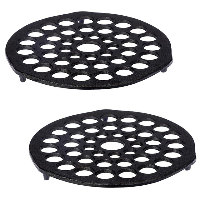 OGANAZI Cast Iron Trivet 2 PCS Set, 8-Inch Heavy Duty Meat Rack for Dutch Ovens, Pre-Seasoned Campfire Grate, Burner Diffuser & Table Trivet, Rust-Resistant Cast Iron Griddle Accessories