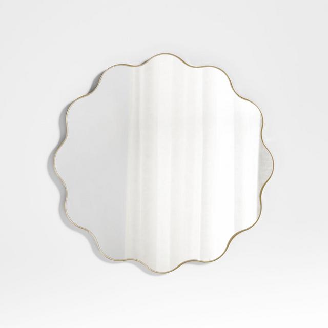 Waveland Brass Metal 30" Round Scalloped Wavy Wall Mirror