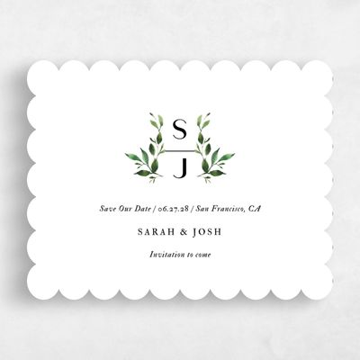 White Scalloped Wedding Save the Date - Madilou Landscape
