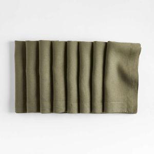 Marin Natural EUROPEAN FLAX -Certified Linen Napkin, Set of 8 + Reviews | Crate & Barrel | Desert Green