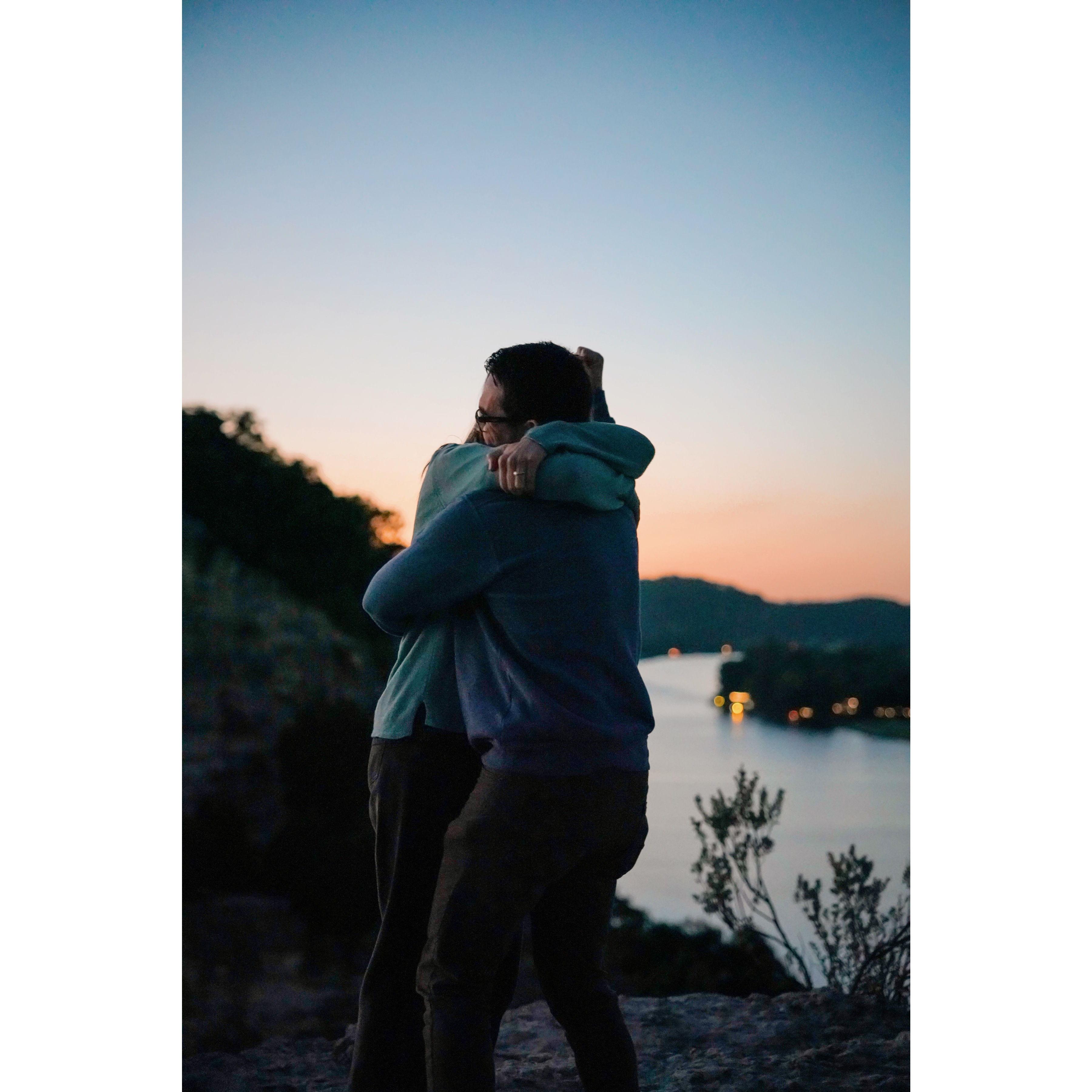 Not pictured are the half dozen people already at 360 overlook that morning. They were happy to be part of our special moment.