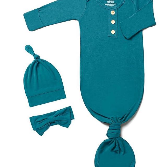 Newborn Baby Knotted Gown, Super Soft Silky Infant Sleeper, Baby Girl Sleep Gown with Mittens, Bow, and Hat Set