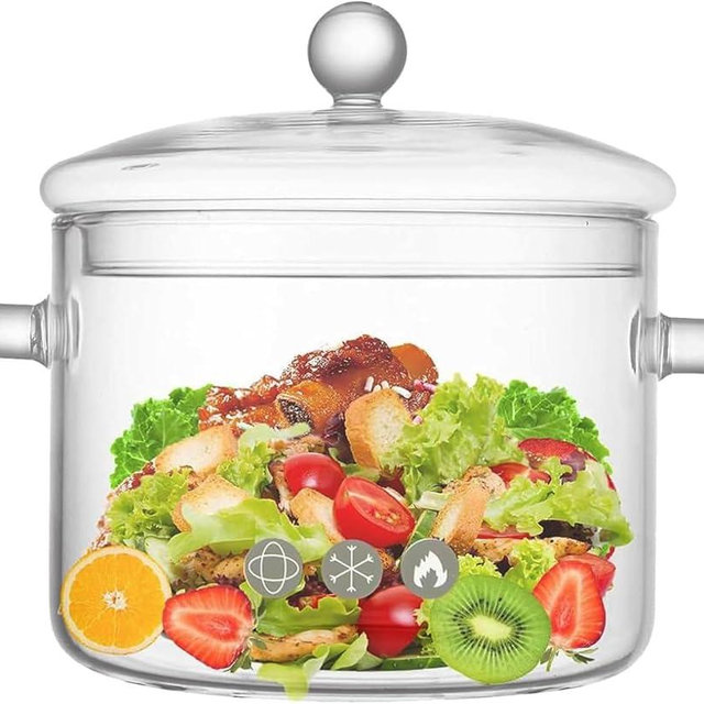 Glass Cooking Pots, 1.9L/64OZ Heat-Resistant Borosilicate Glass Saucepan with Cover, Cookware Set Stovetop Pot for Soup, Pasta,& Baby Food (64OZ)