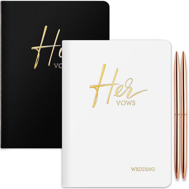 JUBTIC Wedding Vow Books, Vow Books His and Hers with Gold Foil Lettering, 48 Pages with Plenty of Space to Write Your Vows, Perfect Wedding Essentials for Your Wedding Day - (Black +White)