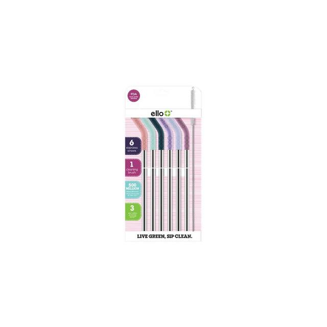 Ello Set of 6 Stainless Steel Reusable Straws with Silicone Tip - Pop of Paradise