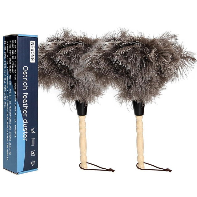2pcs Ostrich Feather Dusters Natural Feathers Duster with Wooden Handle Natural Ostrich Feathers for Home Cleaning and Office Finishing Duster(2pcs，Length14”