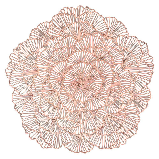 Rose Gold Placemats Set of 8 Tablemats Flower Round Vinyl Place Mats Table Setting Kitchen Table Mats for Dining Table Holiday Wedding Decorative