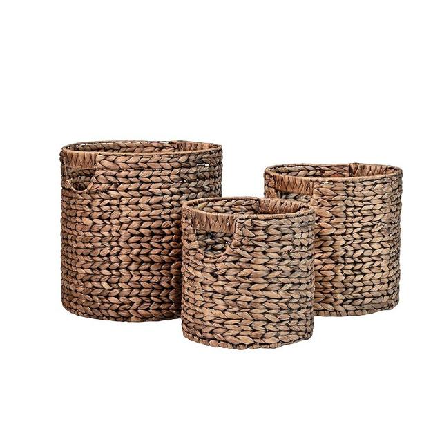 happimess BSK2011B-3SET Avery Bohemian Cottage Handwoven Hyacinth Cylinder Nesting Wicker Storage Baskets with Handles, Brown (Set of 3), Seagrass Containers for Decoration in Living Room, Bedroom