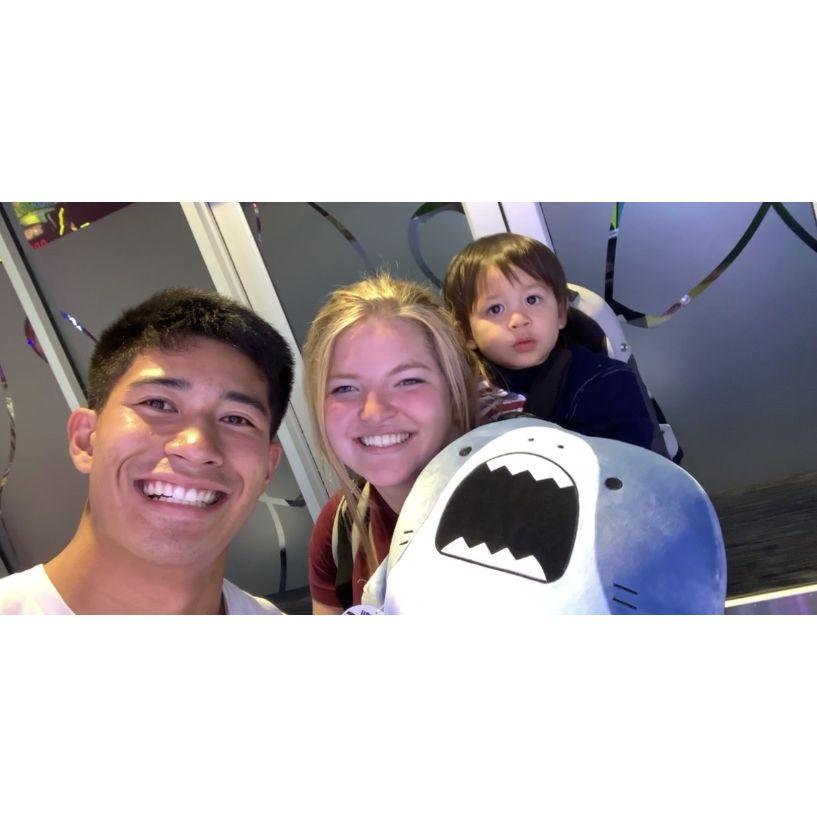 Family date at Round One in Meadowood Mall -- Rjhun won the shark out of a claw machine and he still guards the couch to this day!