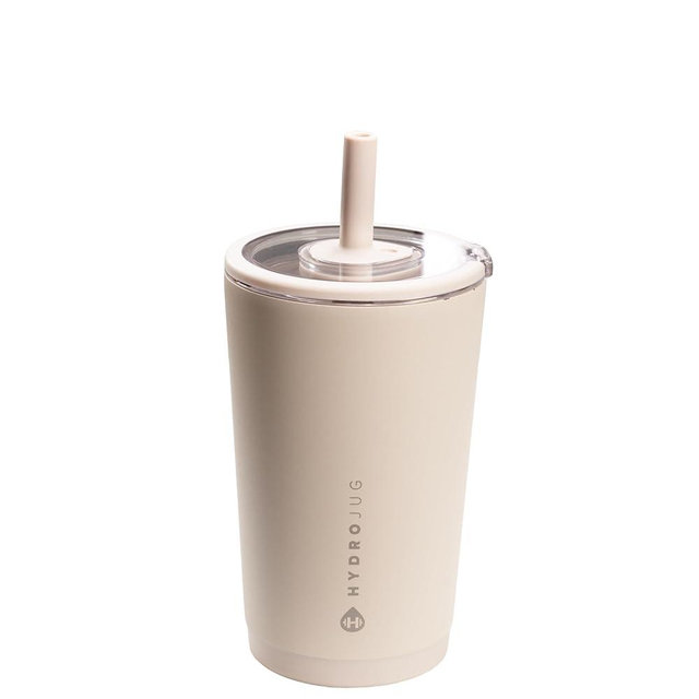 HydroJug Everyday Tumbler 14 oz – Ceramic-Lined Insulated Tumbler with Straw and Soft-Touch Lid, Cup Holder Friendly, Double-Wall Vacuum Insulation, Reusable Travel Cup – Dune