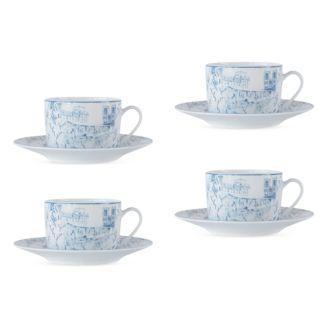Bernardaud Tout Paris Set of 4 Tea Cups & Saucers