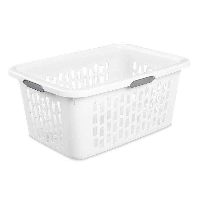 Large Plastic 2 Bushel Laundry Basket with 4 Comfort Grip Handles, White