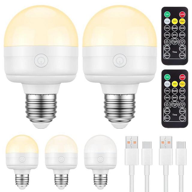 SCOPOW E26 8W Rechargeable Light Bulbs with Remote Control Timer and 3 Color Temperature Rechargeable Battery Operated Light Bulb 600LM Magnetically Dimmer LED Light Bulbs for Non-Hardwired