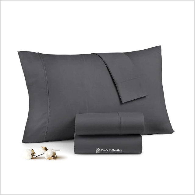 Dee's Collection 800 Thread Count Egyptian Cotton Dark Grey King Size Solid Pillowcase Silky Soft & Smooth, Breathable Pillow case, Machine wash 20X40 (Pack of 2)