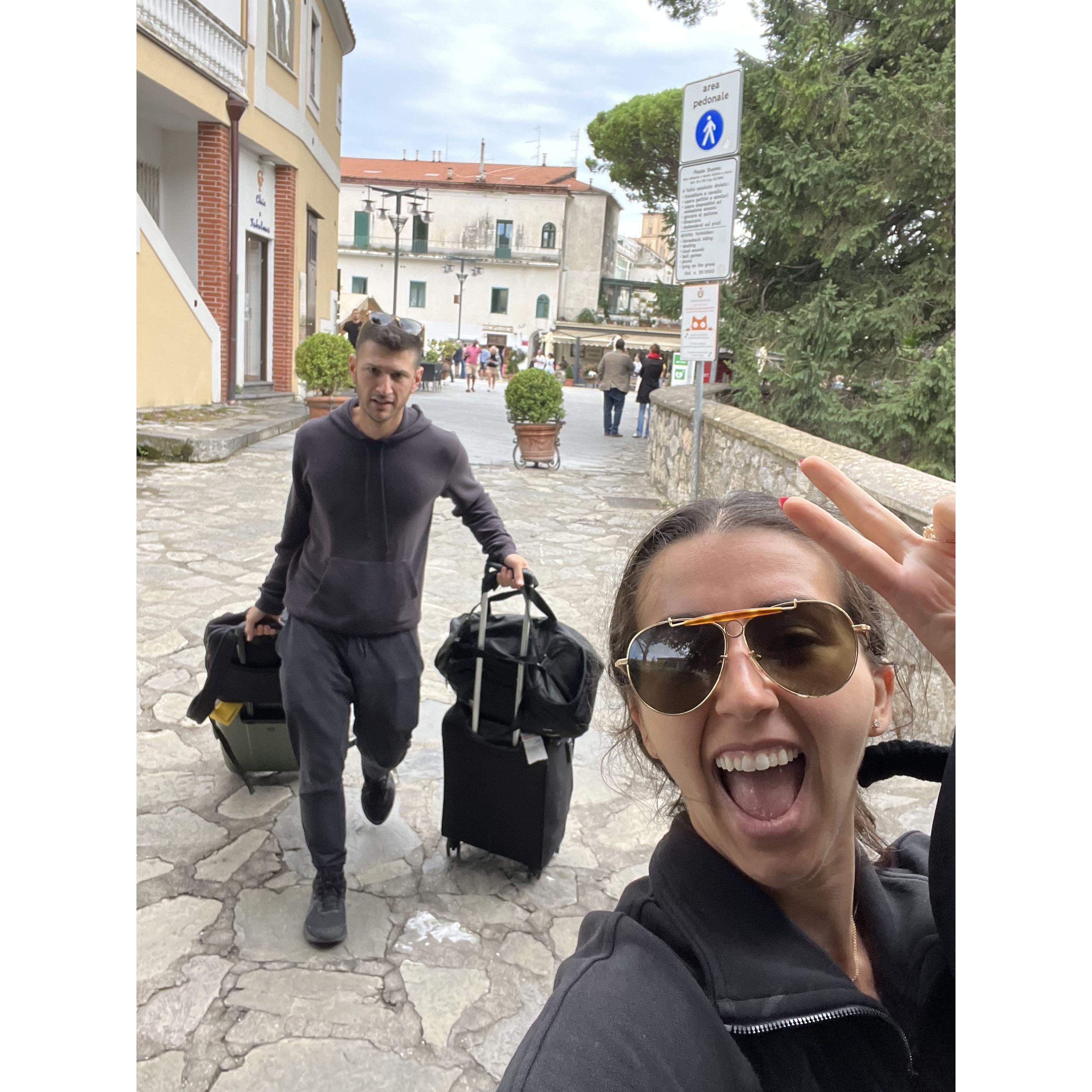 Cassidy with her Butler carrying her bags in Ravello- Jonathan 

-September 2024
