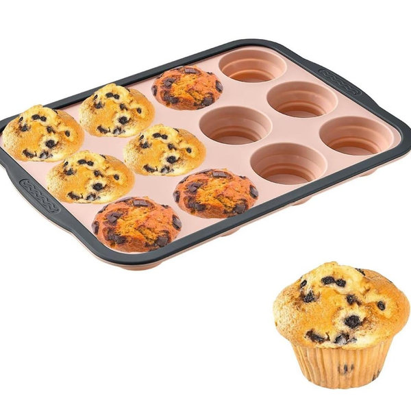 Silicone Muffin Pans for Baking with Metal Frame, 12 Cup Silicone Muffin Pan, Nonstick Cupcake Pan, BPA Free Muffin Tins Easy to Pop Cupcake Baking Pan Molds for Oven Dishwasher Safe Pink
