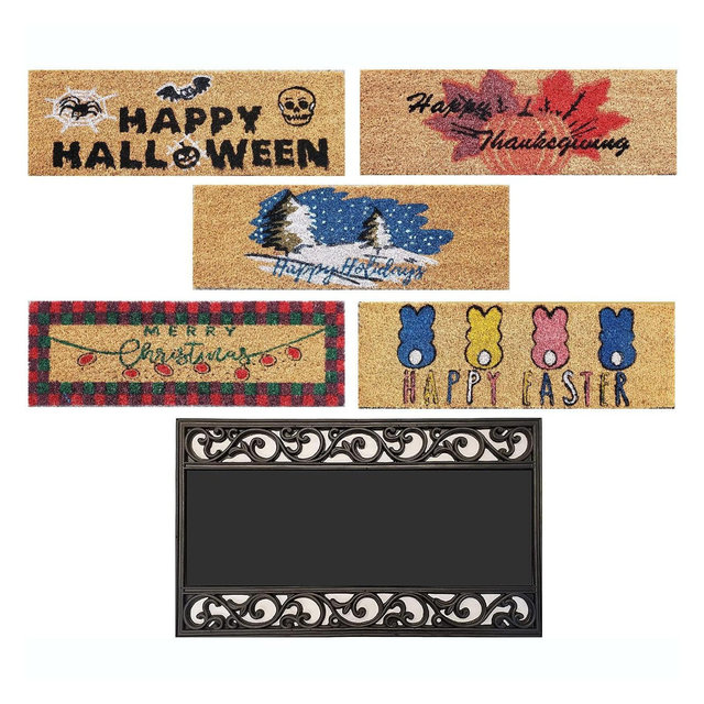 KOVOT Holiday's Interchangeable Doormat, Includes 5 Interchanging Welcome Mats Made from Natural Coir & 1 Rubber Tray - 30" x 18"