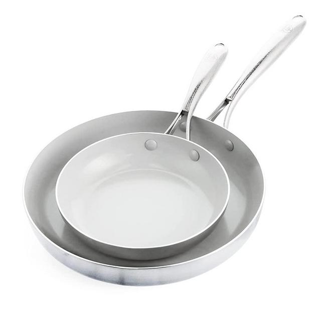 GreenLife Tri-Ply Stainless Steel Healthy Ceramic Nonstick, 8" and 11" Frying Pan Skillet Set, PFAS-Free, Multi Clad, Induction, Dishwasher Safe, Oven Safe, Silver