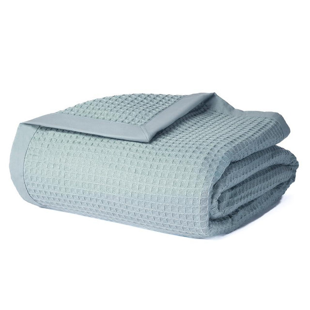 Salt Earth GOTS Certified 100% Organic Cotton Throw Blanket, 108"X90" Blankets & Throws for Bed, Throw Blanket for Couch,Modern & Cozy Blanket, All Seasons Waffle Blanket, Soft Blanket (Silver Blue)