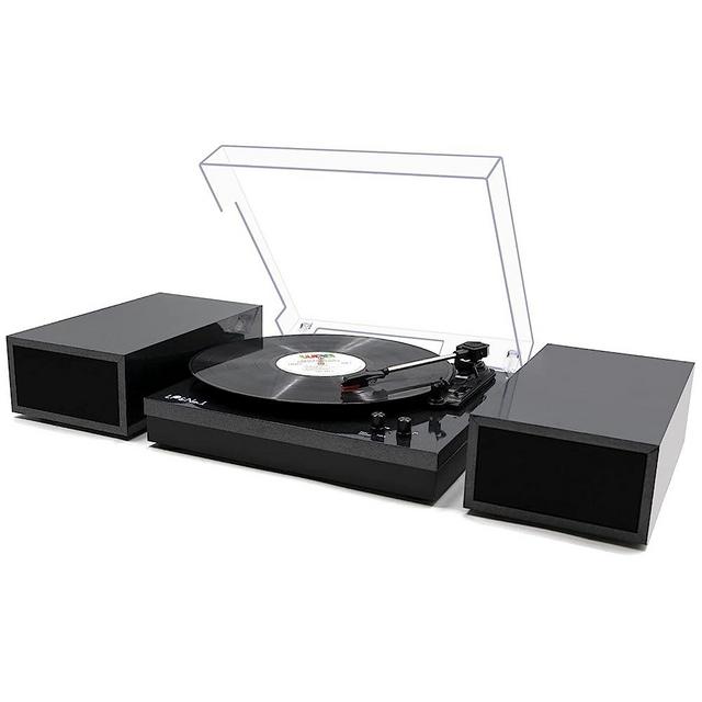 LP&No.1 Record Player with External Speakers, 3 Speed Vintage Belt-Drive Vinyl Turntable with Bluetooth Playback & Auto-Stop Black Pearl