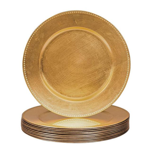 MAONAME Gold Charger Plates, 13" Foil Beaded Plate Chargers for Dinner Plate, Plastic Charger for Table Setting, Set of 12
