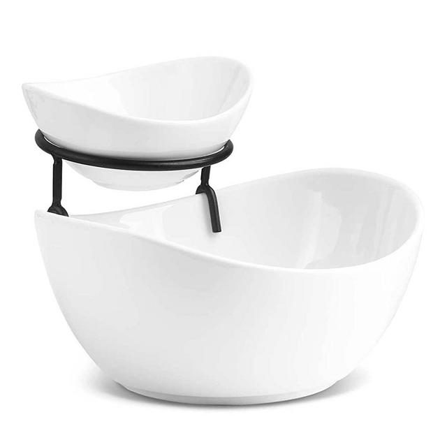 Tierd Serving Bowl Set Porcelain Chip and Dip Serving Set 2 Tier Serving Stand Ceramic Appetizer Serving Food Display Stand for Parties, Entertaining Food Service