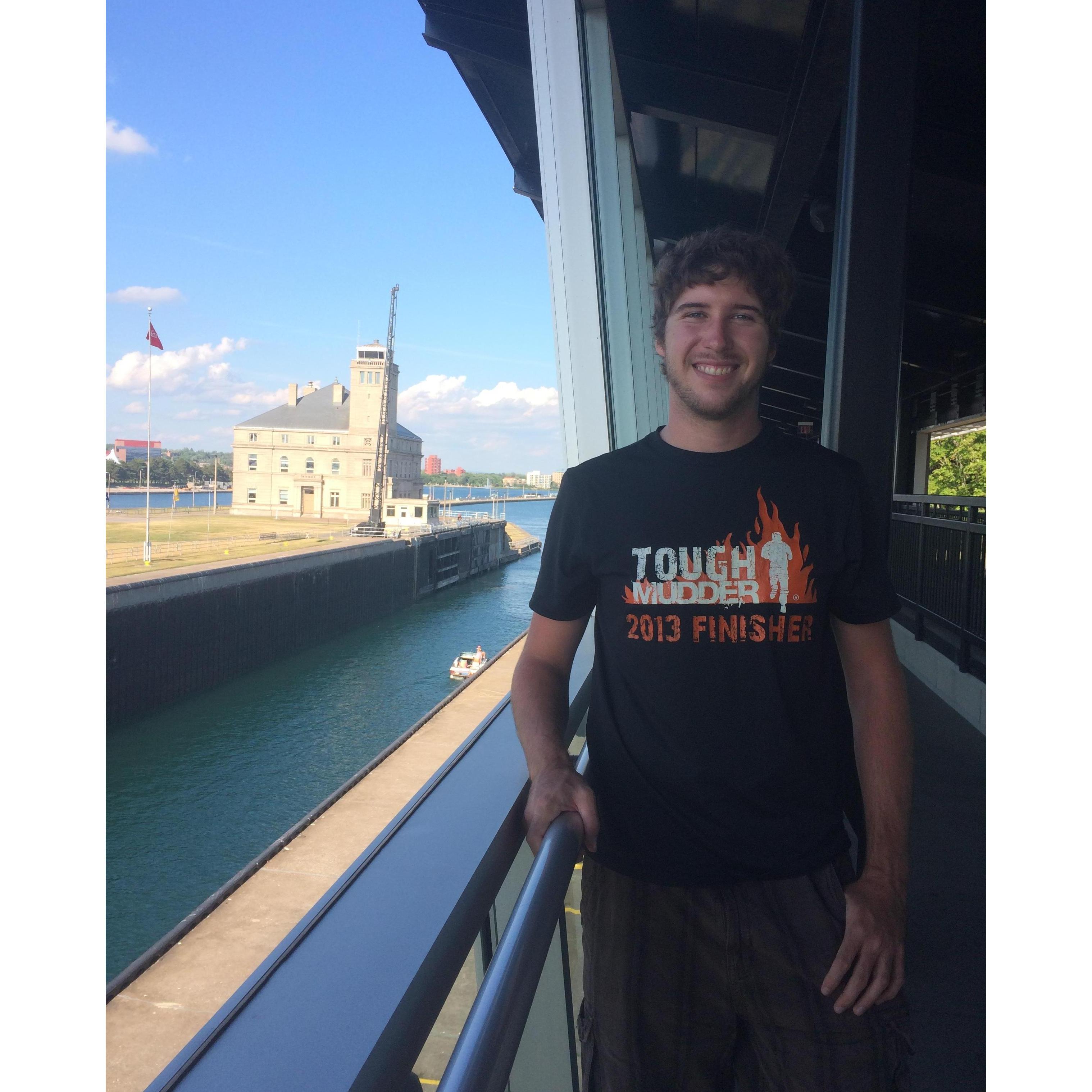 Chase at the Soo Locks before we got detained at the Canadian border.