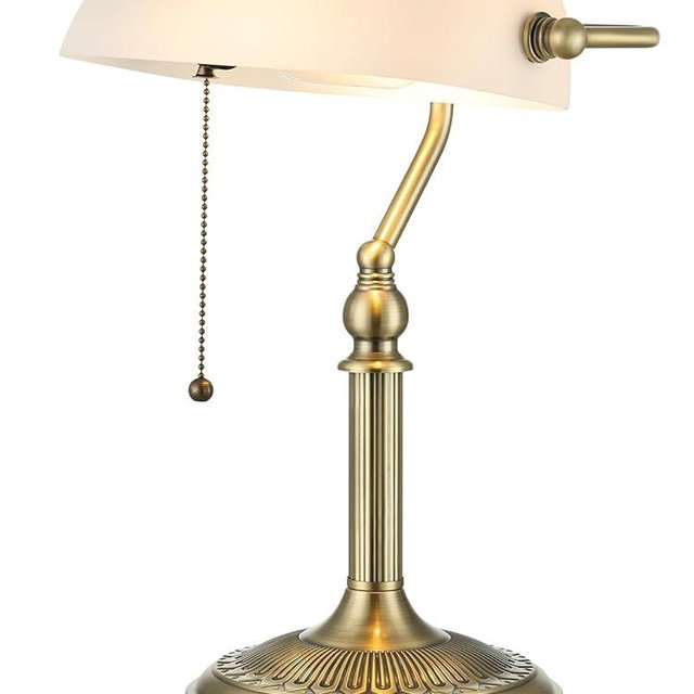 Newrays Traditional Glass Bankers Desk Lamp with Pull Chain Switch Plug in Fixture