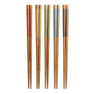 5 Pack Multicolor Stripe Bamboo Chopsticks