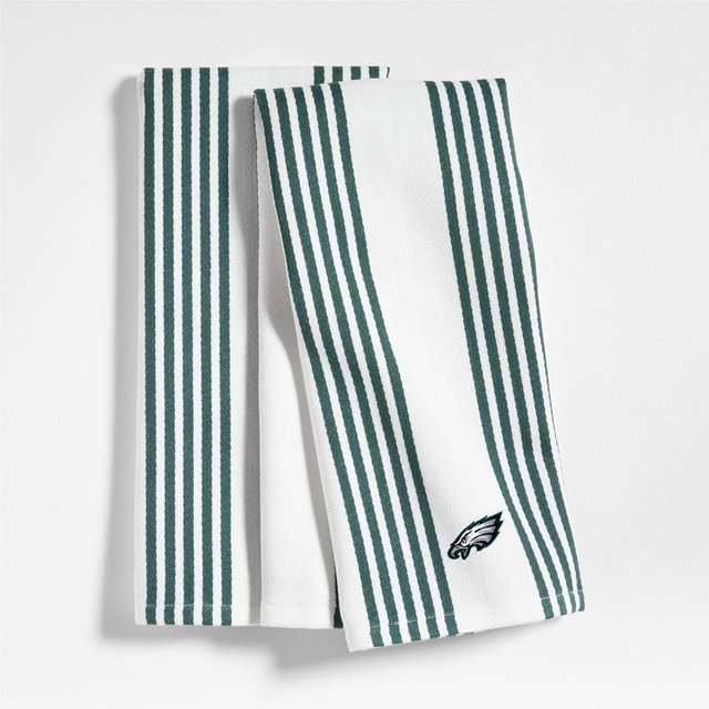 NFL Philadelphia Eagles Cuisine White with Green Stripe Organic Cotton Dish Towels, Set of 2
