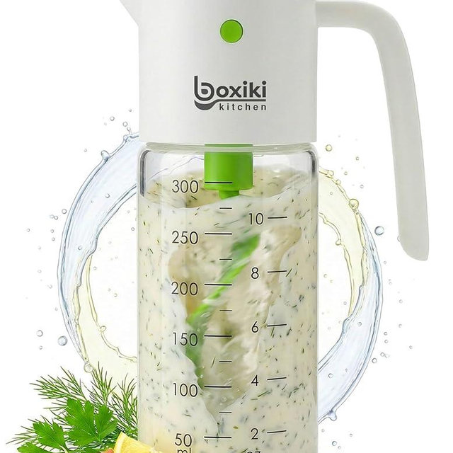 Boxiki Kitchen Salad Dressing Mixer Bottle – Leakproof Glass Shaker with Measurements | Easy Blend Oil & Vinegar Dispenser for Healthy Homemade Sauces, Marinades & Vinaigrettes