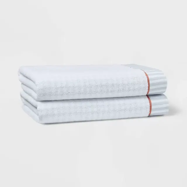 2pc Traditional Gingham Plaid Bath Towel Blue- Threshold™