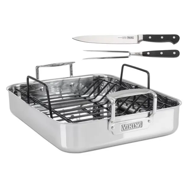 Viking® 3-Ply Roasting Pan with Rack and 2-Piece Carving Set