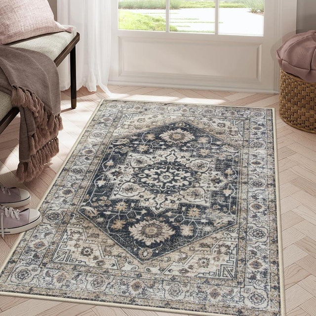 Collive Indoor Door Mat Retro Floor Mat, Non Slip Washable Doormat Large Quickly Absorb Area Rug Welcome Mats Low-Pile Front Door Rug Inside Entryway Carpet for Entrance Kitchen Home- 36" x 59"