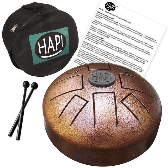 HAPI HDMINIDAKE Tongue Drum 8” Mini Steel Percussion Instrument - great for Camping, Yoga, Meditation, Music Therapy - D Akebono Pentatonic with FREE padded travel bag