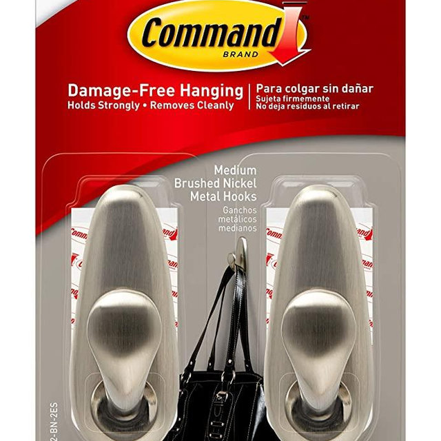 Command Medium Forever Classic Metal Hook, Medium, Brushed Nickel, 2-Hooks, Decorate Damage-Free