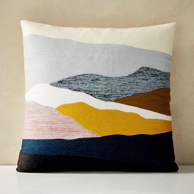 Crewel Landscape Pillow Cover, Set of 2, Washed Gemstone, 20"x20"