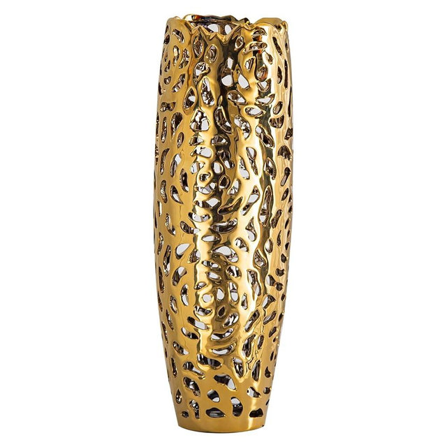 NewSangXia Golden Vase, Ceramics Vase for Modern Room Decor, Floor Vase for Bedroom Decor Farmhouse Decor and Kitchen Décor