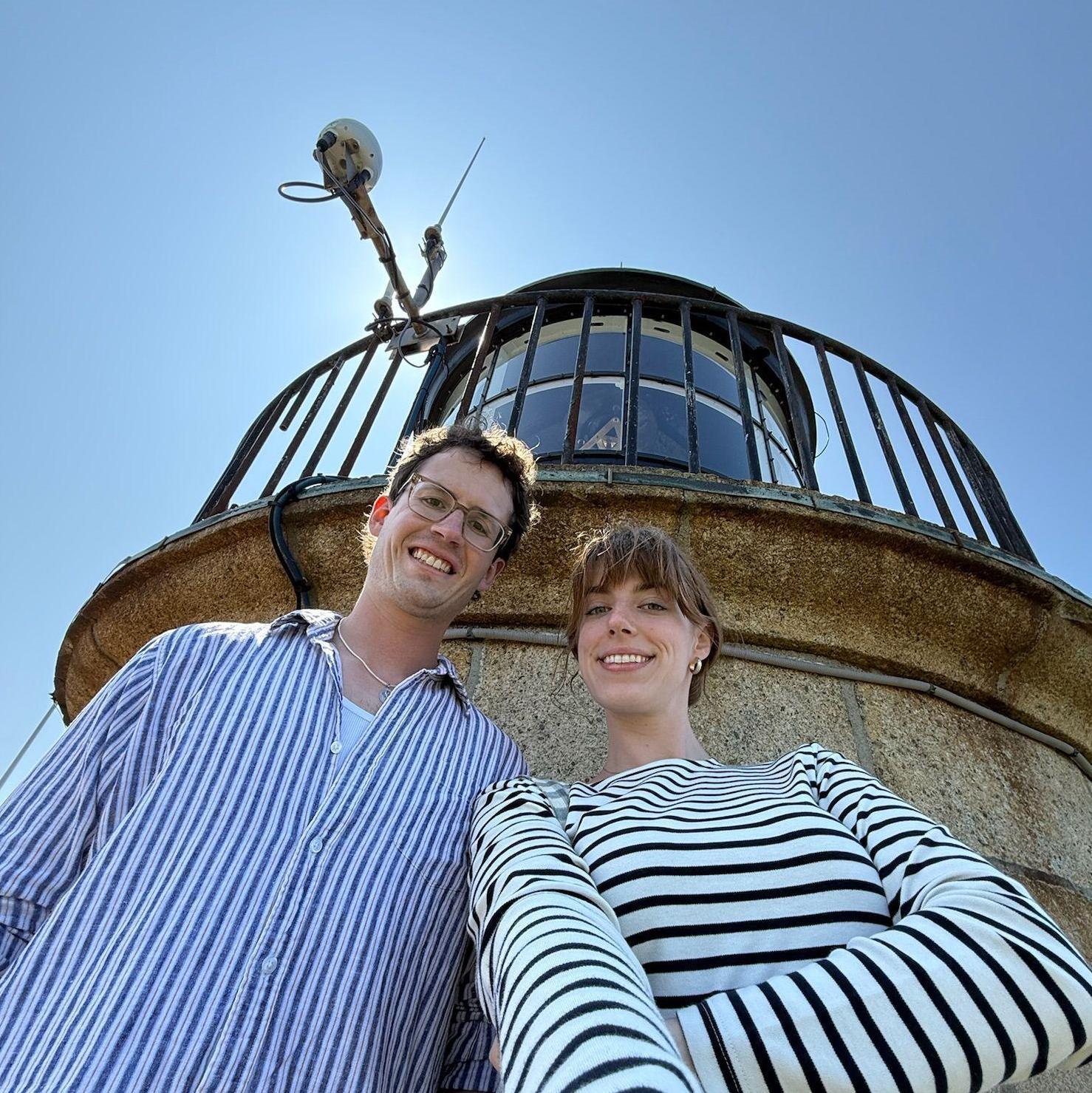 John-Luc and Grace pictured at the top of the Phare de l'Ile de Batz. He is interested in lighthouses and maritime history.