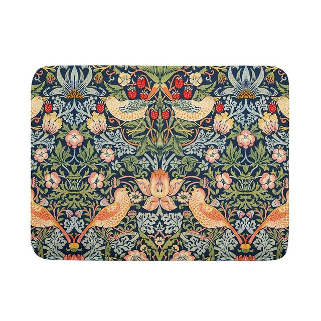KSLIDS Strawberry Blue Green Pimpernel Dish Drying Mat Chinoiserie Floral Bird Colorful Microfiber Absorbent Drying Mats Reversible Kitchen Countertop Protector Dishes Drainer Rack Pad 18x24 Inch